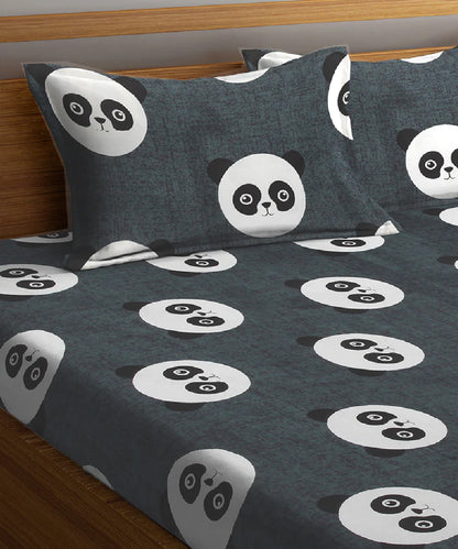 Panda Playtime Flat Double Bedsheet With 2 Pillow Cover