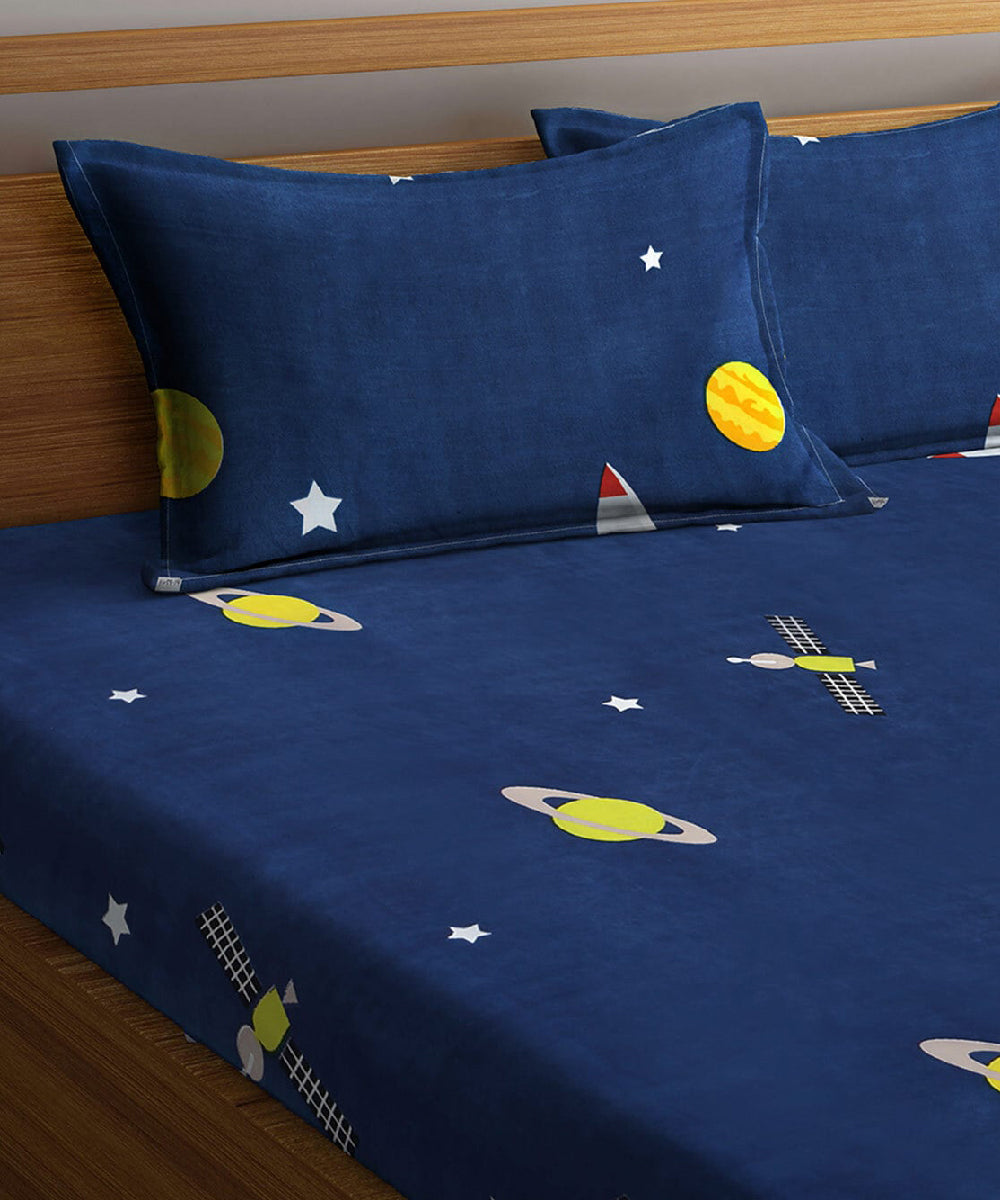 Space Printed Flat Double Bedsheet with 2 Pillow Covers