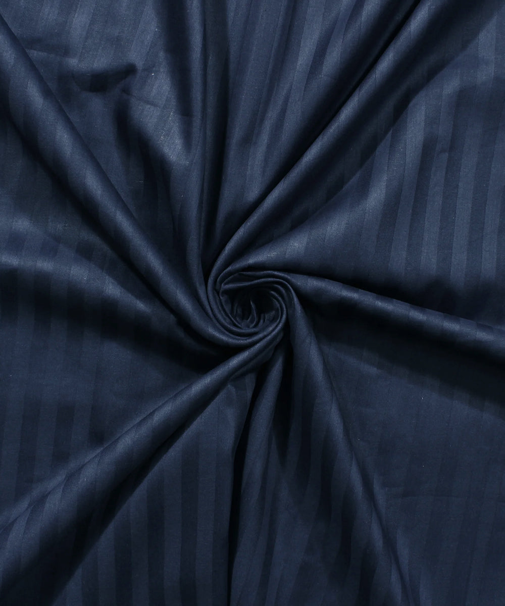 Blue Satin Stripe Flat Double Bedsheet With 2 Pillow Covers