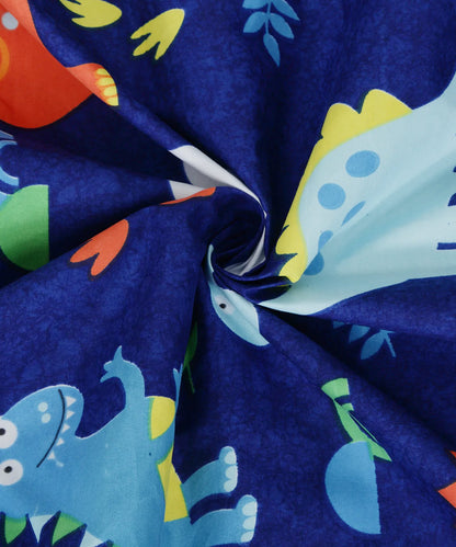Blue Dinasaur Kids Flat Double Bedsheet with 2 Pillow Covers