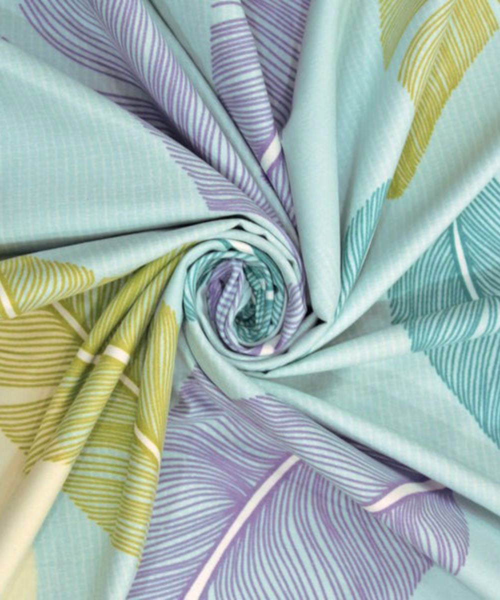 Pale Turquoise Leafy Pattern Flat Double Bedsheet With 2 Pillow Covers