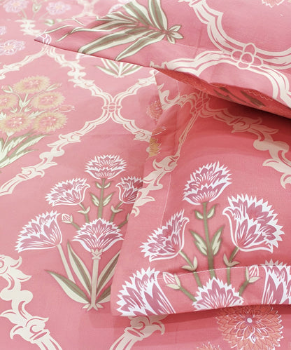 Coral Blossom Flat Double Bedsheet With 2 Pillow Covers