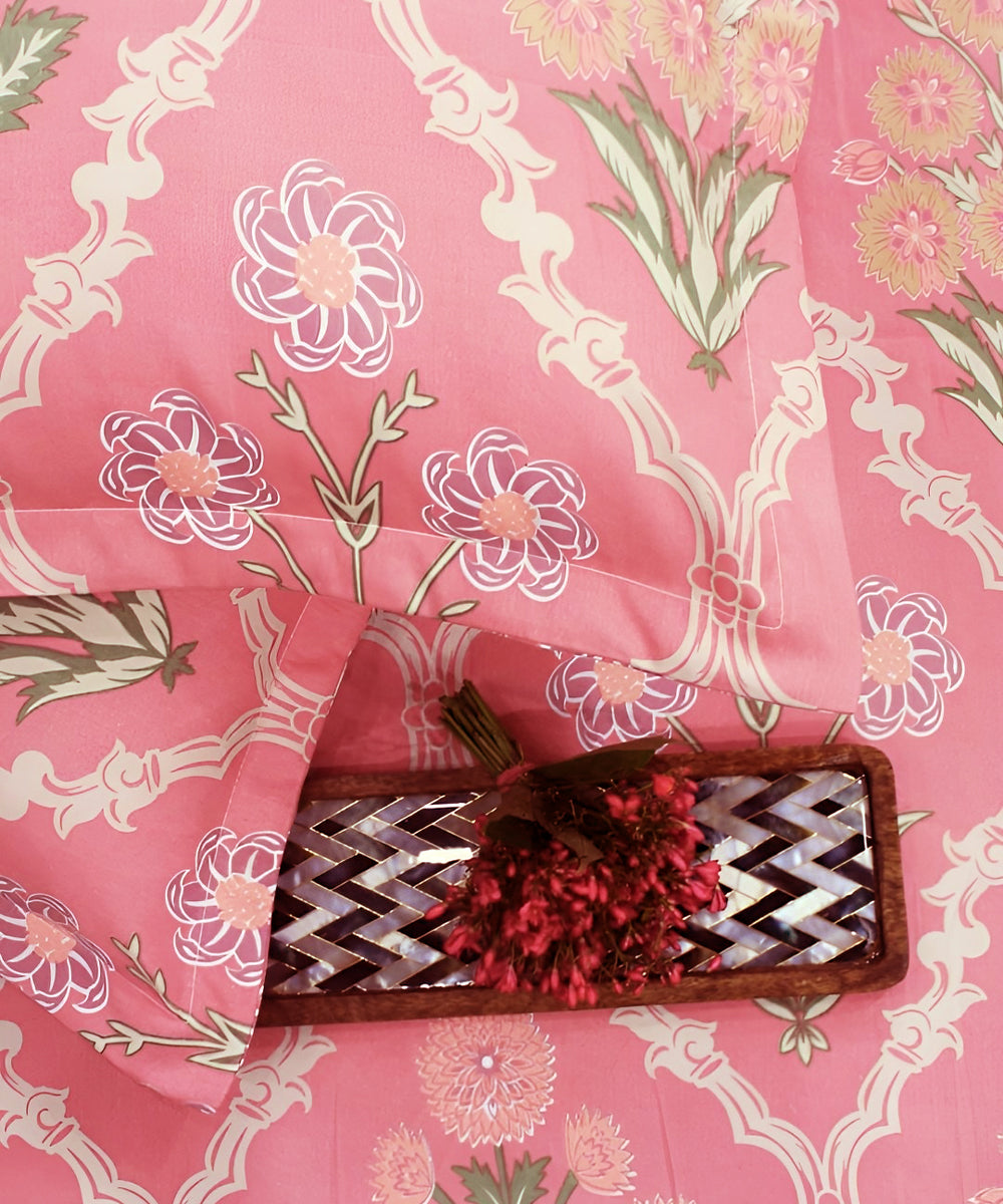 Coral Blossom Flat Double Bedsheet With 2 Pillow Covers