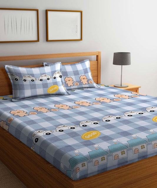 Cute Kids Flat Double Bedsheet With 2 Pillow Cover