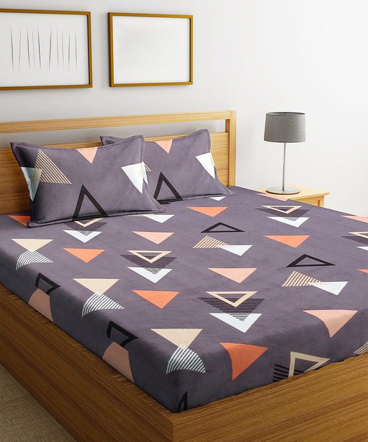 Multi Color Triangles Flat King Bedsheet With 2 Pillow Cover