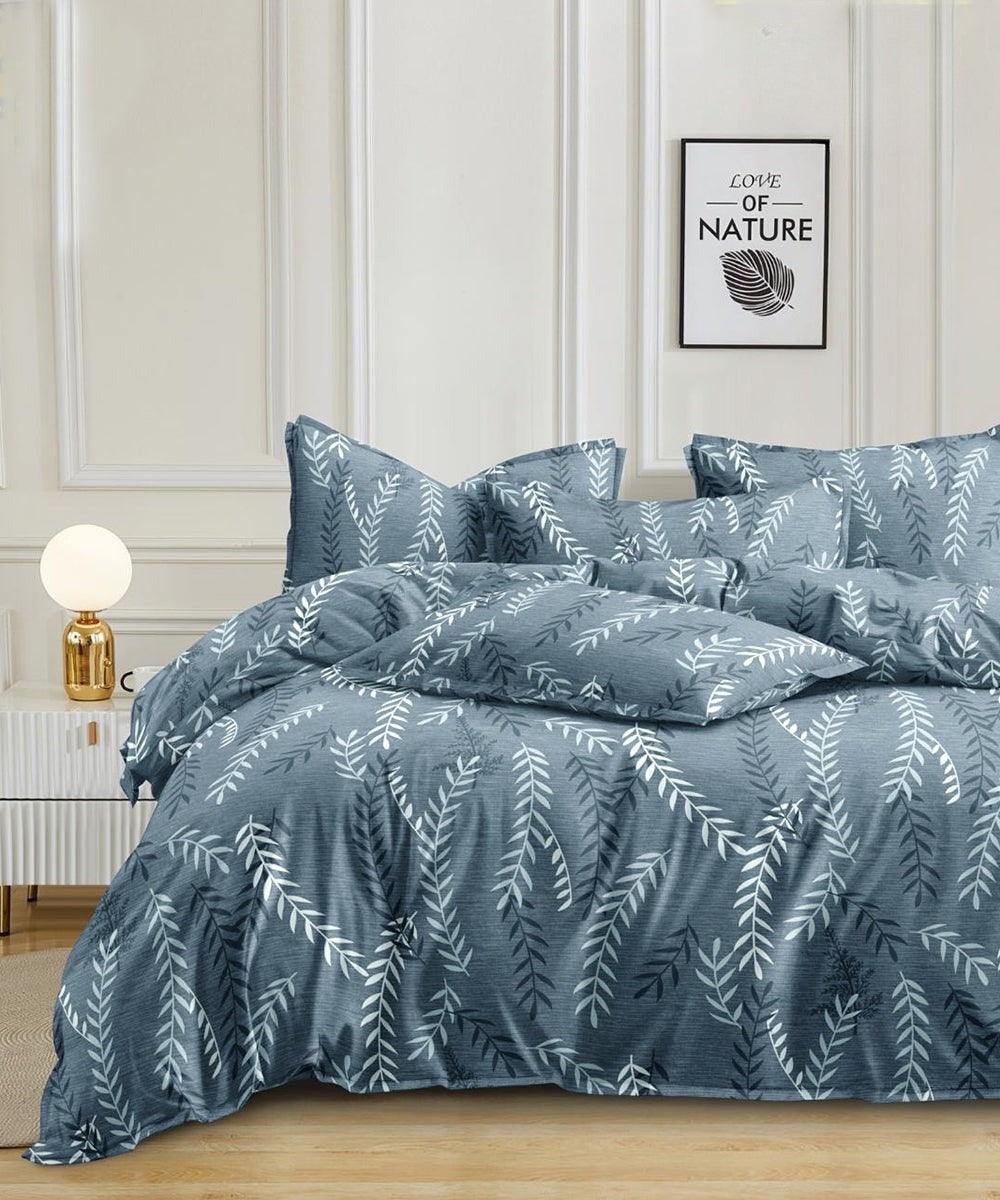Leaves Pattern Flat Double Bedsheet With 2 Pillow Covers