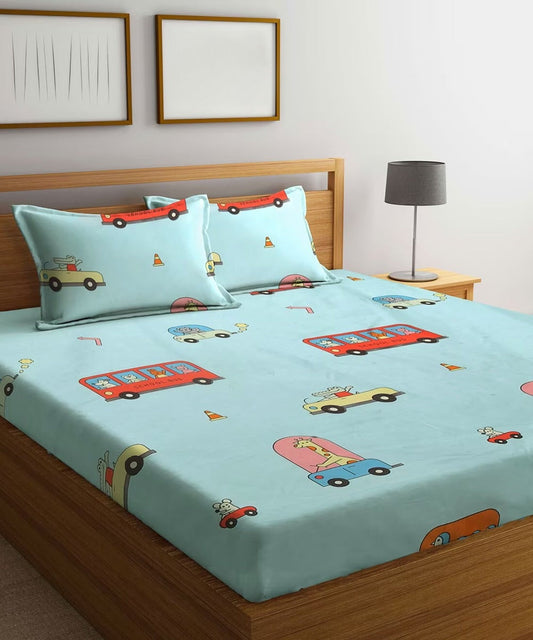 Happy Wheels Kids Flat King Bedsheet With 2 Pillow Covers