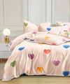 Rainbow Heartbeats Flat King Bedsheet With 2 Pillow Covers