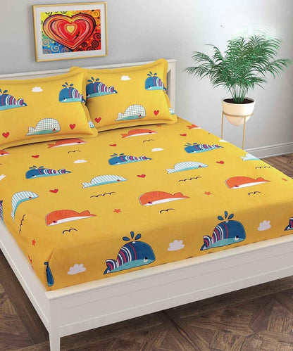 Little Ocean Buddies Kids Flat Double Bedsheet With 2 Pillow Cover
