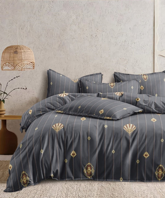 Regal Stripes Motif Flat Double Bedsheet With 2 Pillow Covers