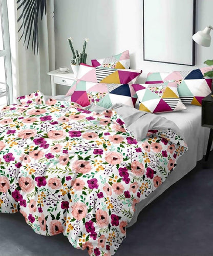 Multi Color Floral Flat Double Bedsheet With 2 Pillow Covers