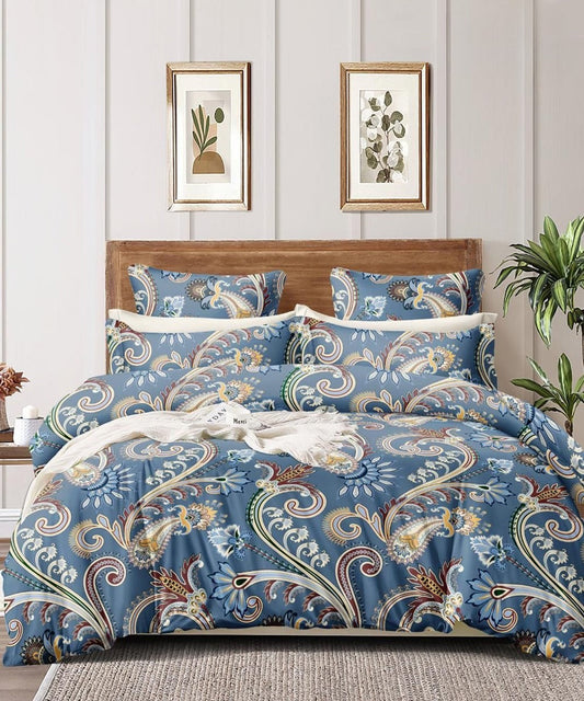 Blue Blossom Flat King Bedsheet With 2 Pillow Cover