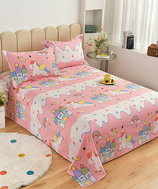 Unicorn WonderLand Flat Double Bedsheet With 2 Pillow Cover