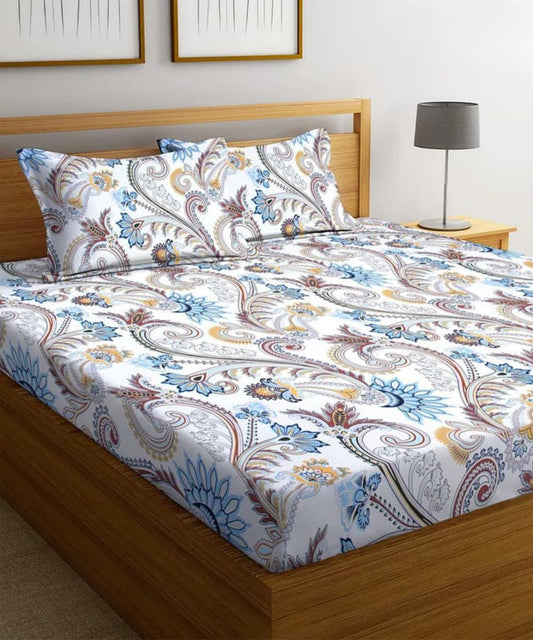 Cream Blossom Flat King Bedsheet With 2 Pillow Cover