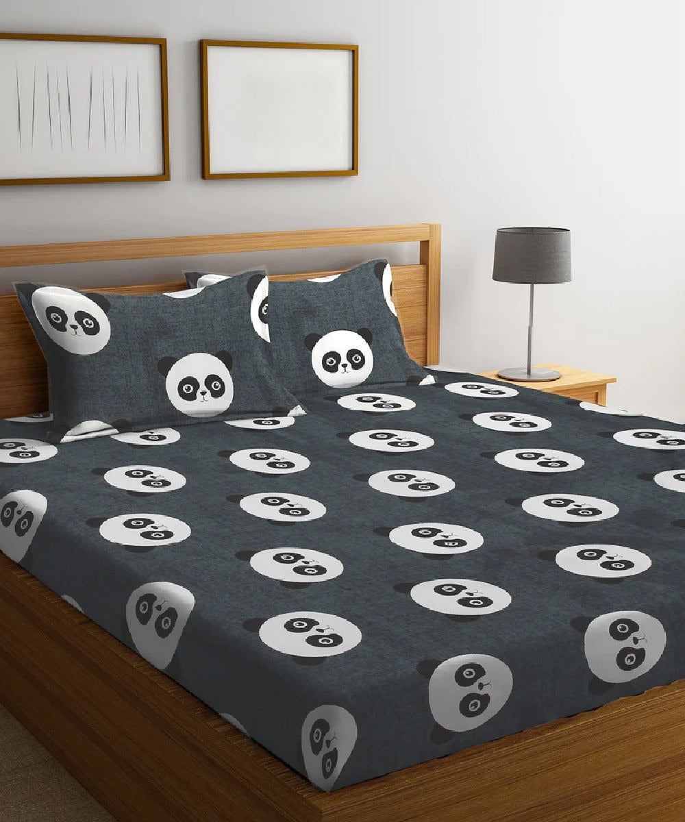 Panda Playtime Flat Double Bedsheet With 2 Pillow Cover