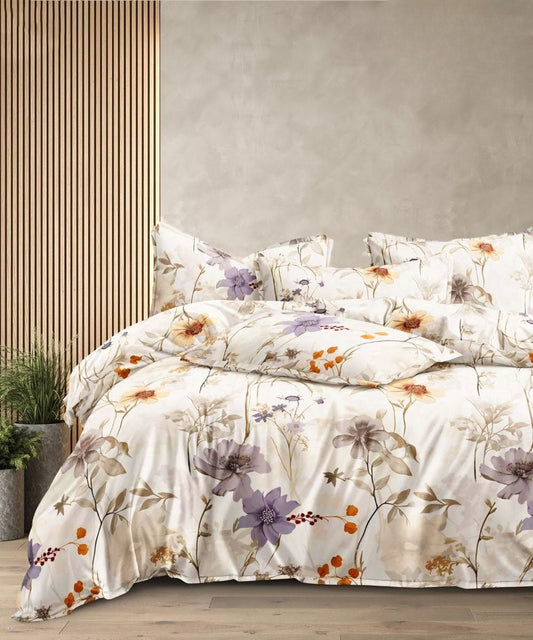 Ivory Floral Scatter Flat King Bedsheet With 2 Pillow Covers
