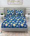 Blue Floral Flat King Bedsheet With 2 Pillow Cover