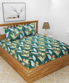 Dark Green Floral Flat Double  Bedsheet with 2 Pillow Covers