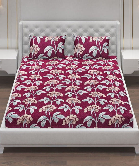 Floral House Flat Double Bedsheet With 2 Pillow Cover