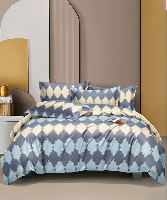 Multi Rhombus Flat Double Bedsheet With 2 Pillow Covers