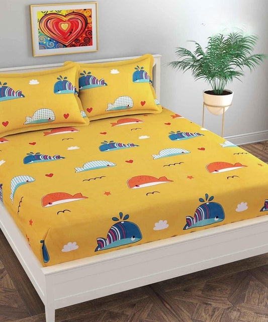 Little Ocean Buddies Kids Flat King Bedsheet With 2 Pillow Cover
