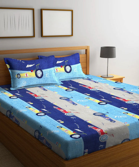 Turbo Racer Dreams Kids Flat King Bedsheet with 2 Pillow Covers