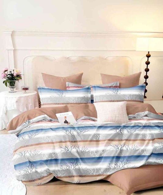 Frosted Stripes Flat Double Bedsheet With 2 Pillow Covers