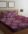 Wine Floral Flat King Bedsheet With 2 Pillow Covers