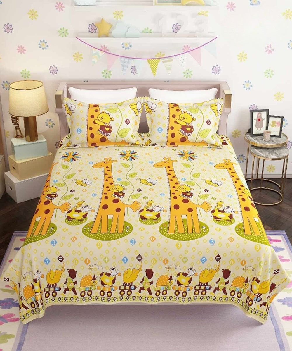 Giraffe Carnival Flat Double Bedsheet With 2 Pillow Cover