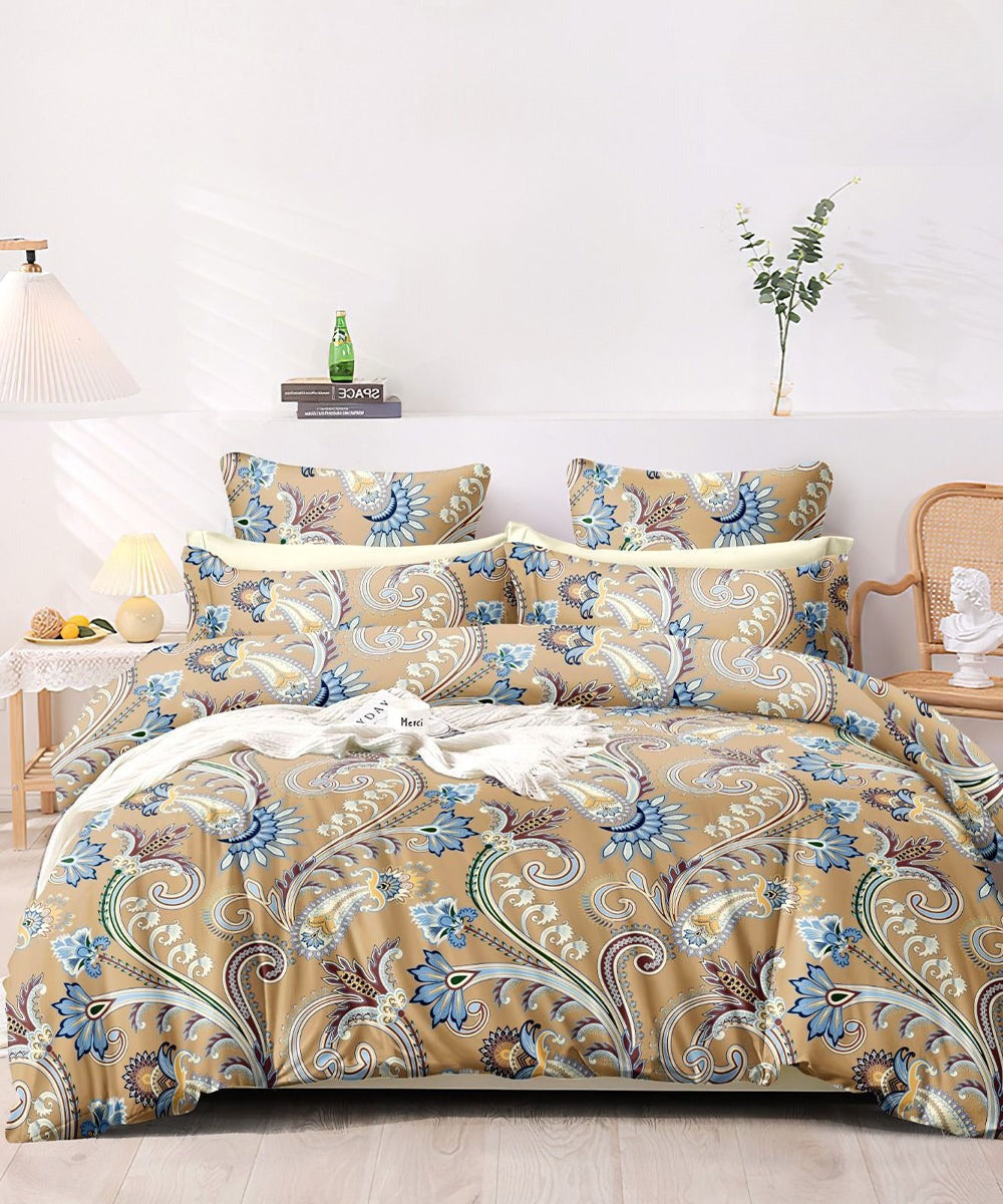 Paisley blossom Flat Double Bedsheet With 2 Pillow Covers