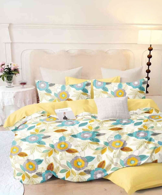 Sunshine Bloom Flat King Bedsheet With 2 Pillow Covers