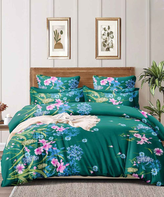 Evergreen Floral Charm Flat Double Bedsheet With 2 Pillow Covers