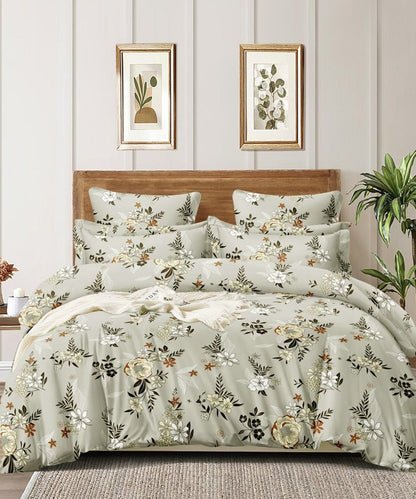 Grey Floral Flat Double Bedsheet With 2 Pillow Covers