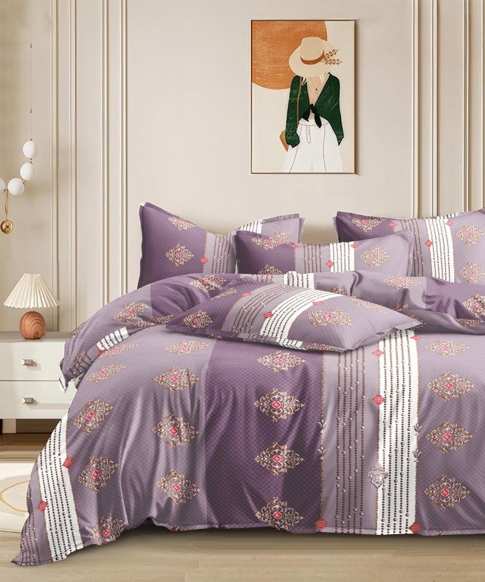 Vintage Plum Harmony Flat Double Bedsheet With 2 Pillow Covers