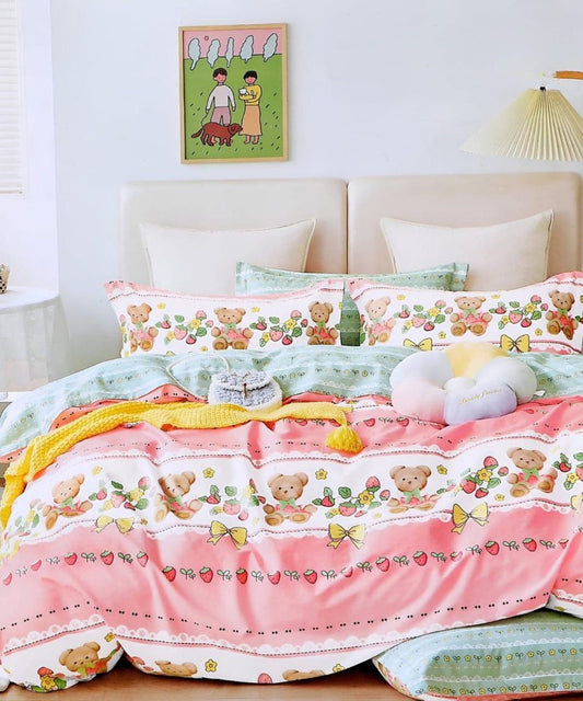 Teddy Blossom Flat King Bedsheet With 2 Pillow Cover