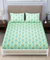 Green Floral Double Bedsheet With 2 Pillow Cover