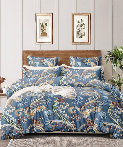 Blue Blossom Flat Double Bedsheet With 2 Pillow Cover
