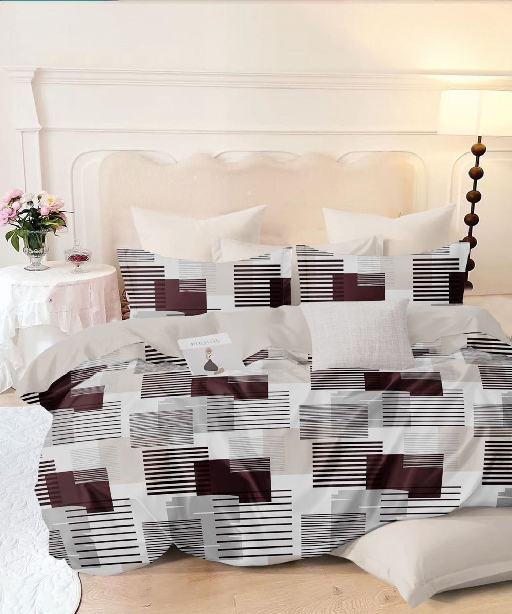 Multicolor Abstract Flat King Bedsheet with 2 Pillow Covers