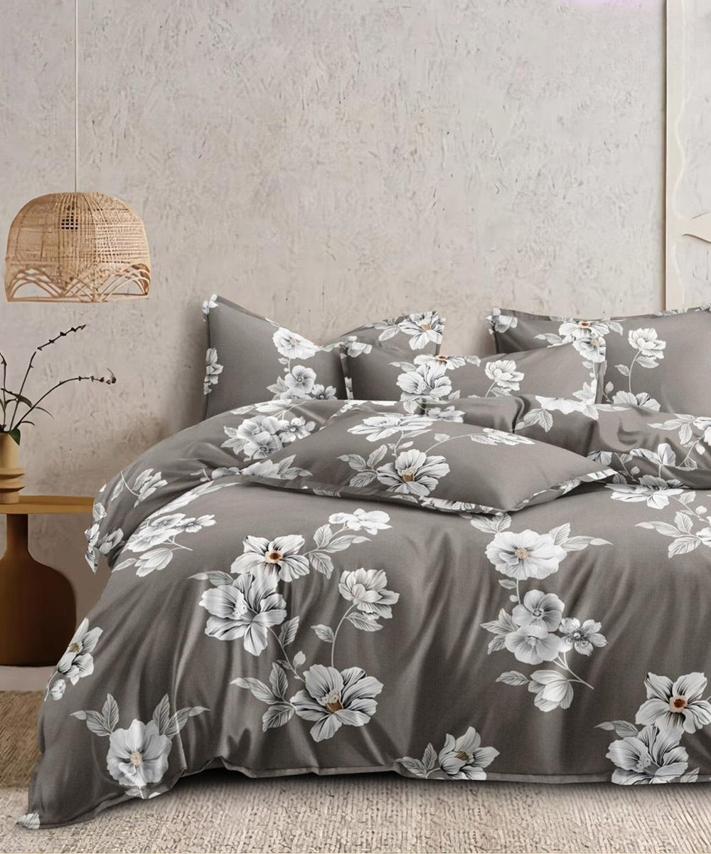 Smoky Blossom Flat King Bedsheet With 2 Pillow Covers