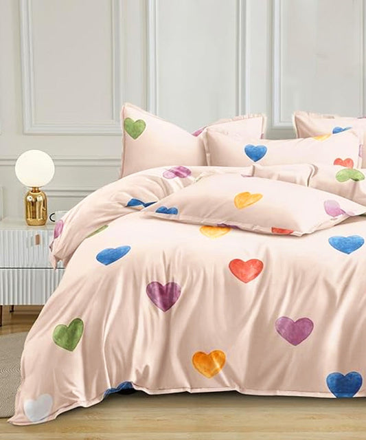 Rainbow Heartbeats Flat Double Bedsheet With 2 Pillow Covers